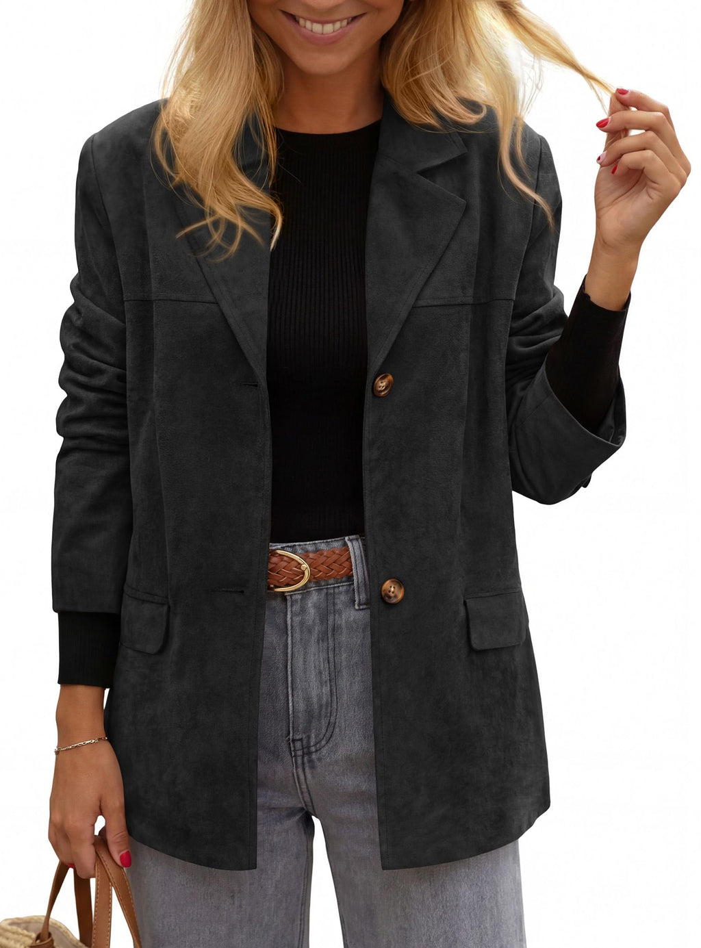 PRETTYGARDEN Women's Faux Suede Western Blazer Jacket