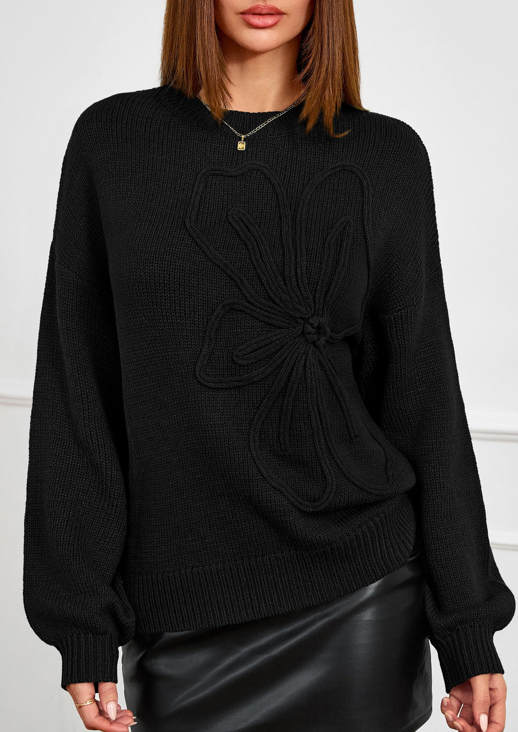 PRETTYGARDEN Womens Sweaters  Fall Fashion Long Sleeve Crewneck Floral Knit Pullover Sweater Tops Winter Clothes