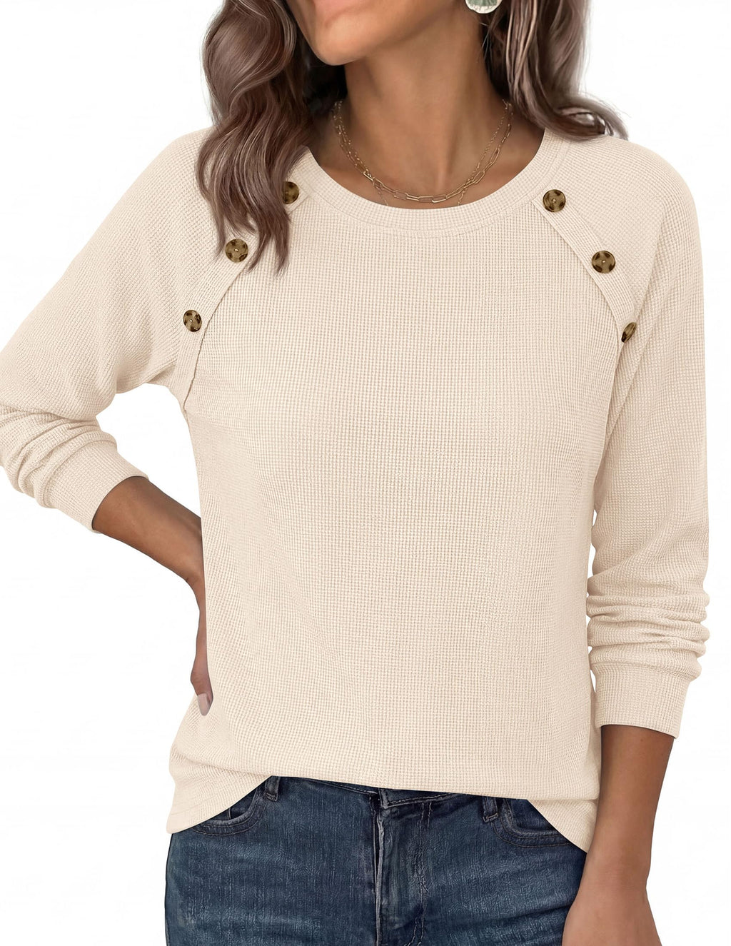 PRETTYGARDEN Long Sleeve Shirts for Women Waffle Knit Tops Fall Fashion Dressy Casual Loose Tunic Blouse Winter Clothing