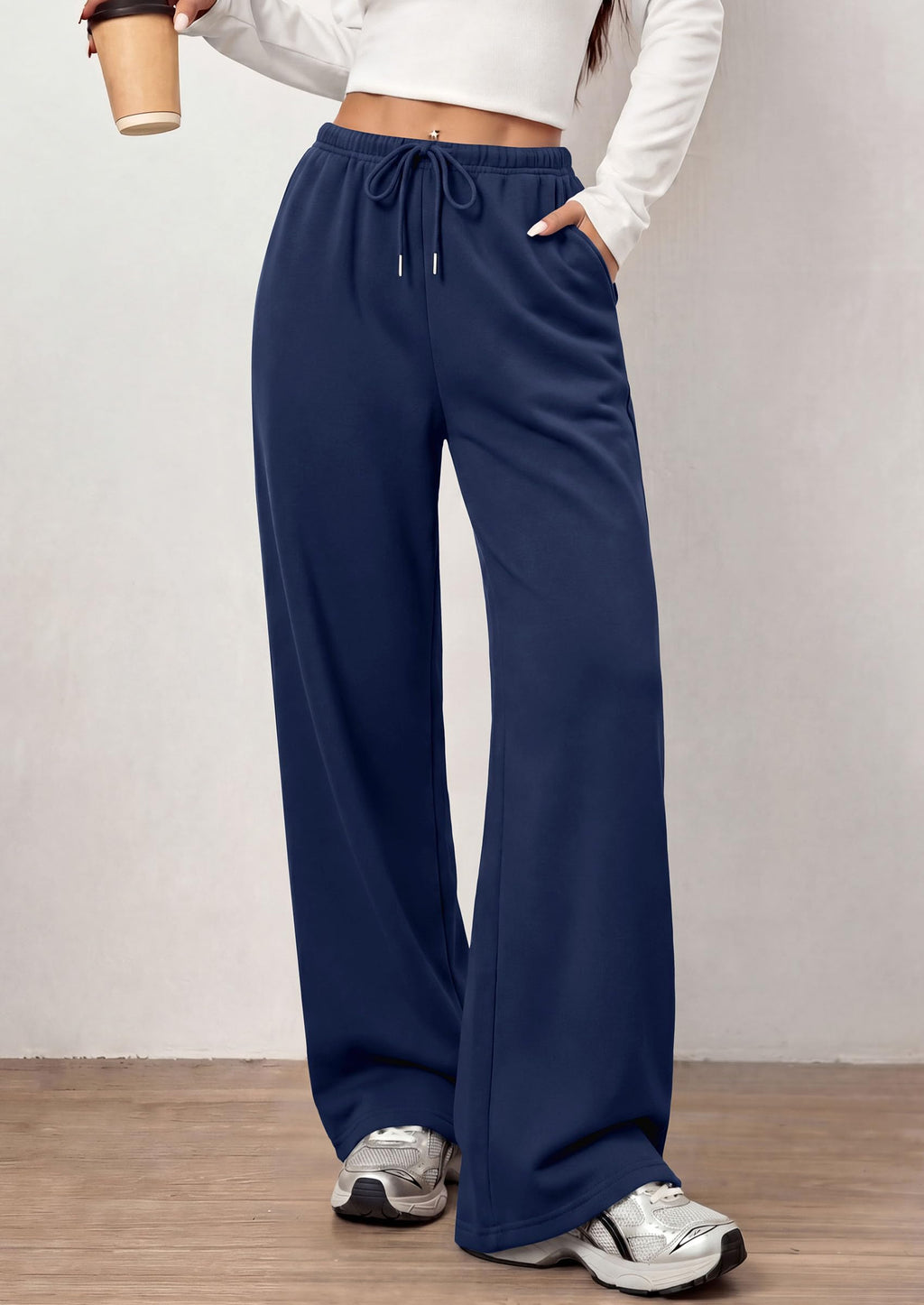 PRETTYGARDEN Womens Wide Leg Sweatpants Fleece Lounge Pants | Elastic Drawstring Waist,Baggy Jogger Yoga Sweat pants,Pockets,Fall Winter Clothes,Loose Daily Casual & Loungewear Trousers