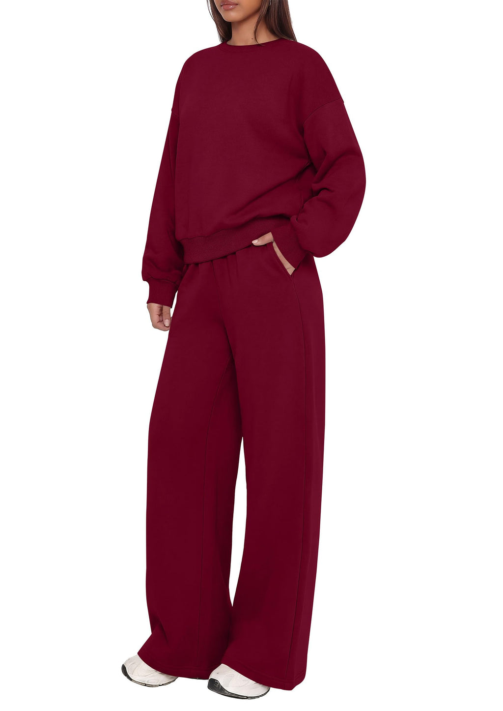 PRETTYGARDEN 2 Piece Lounge Sets for Women Casual Sweatsuits | Soft Fleece Lining,Crew Neck Oversized Sweatshirt & Wide Leg Pants,Workout Airport Matching Set Tracksuit,Fall Winter Outfits