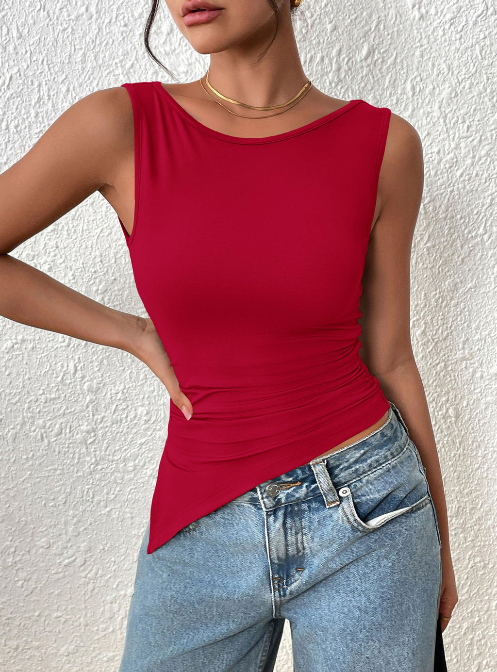 PRETTYGARDEN Womens Ruched Tank Tops  Summer Sleeveless Slim Fit T Shirts Blouses Going Out Y2K Fashion Clothes