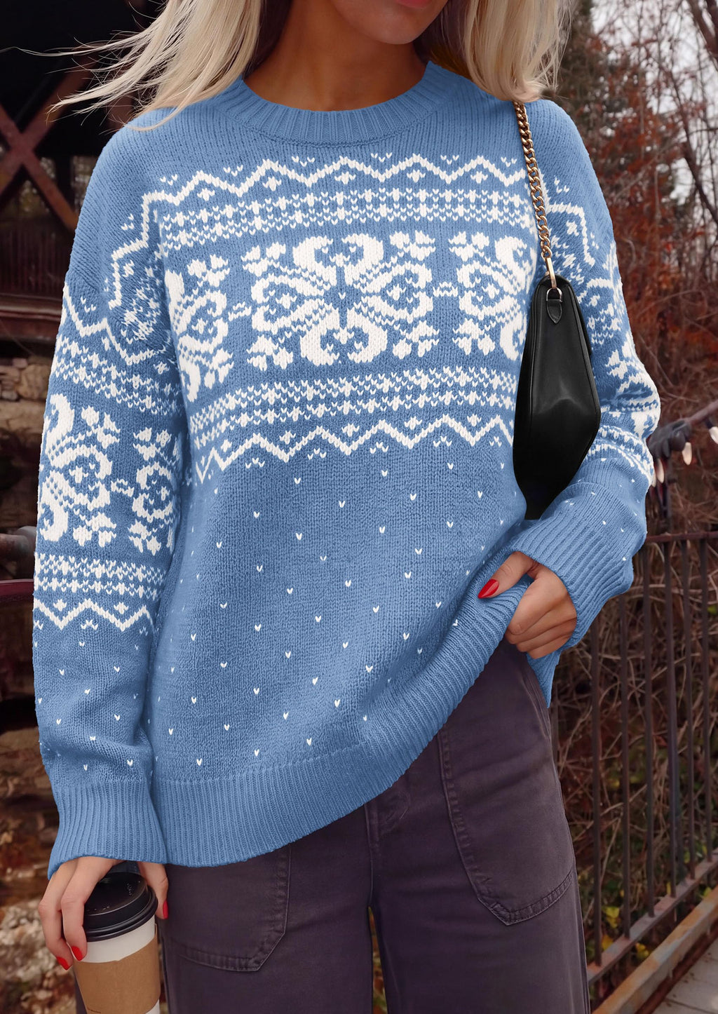 PRETTYGARDEN Women's Fair Isle Oversized Sweater | Relaxed Fit, Soft Cozy Knit, Long Sleeve Pullover, Crew Neck, Going Out Tops, Fall Holiday Outfits, Winter Fashion Clothing