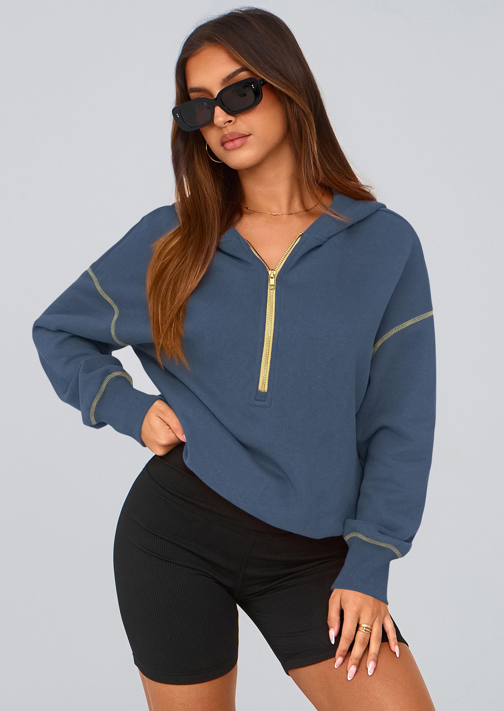PRETTYGARDEN Women's  Fall Hooded Sweatshirts Long Sleeve Half Zip Cropped Hoodies Pullover Winter Fashion Clothes