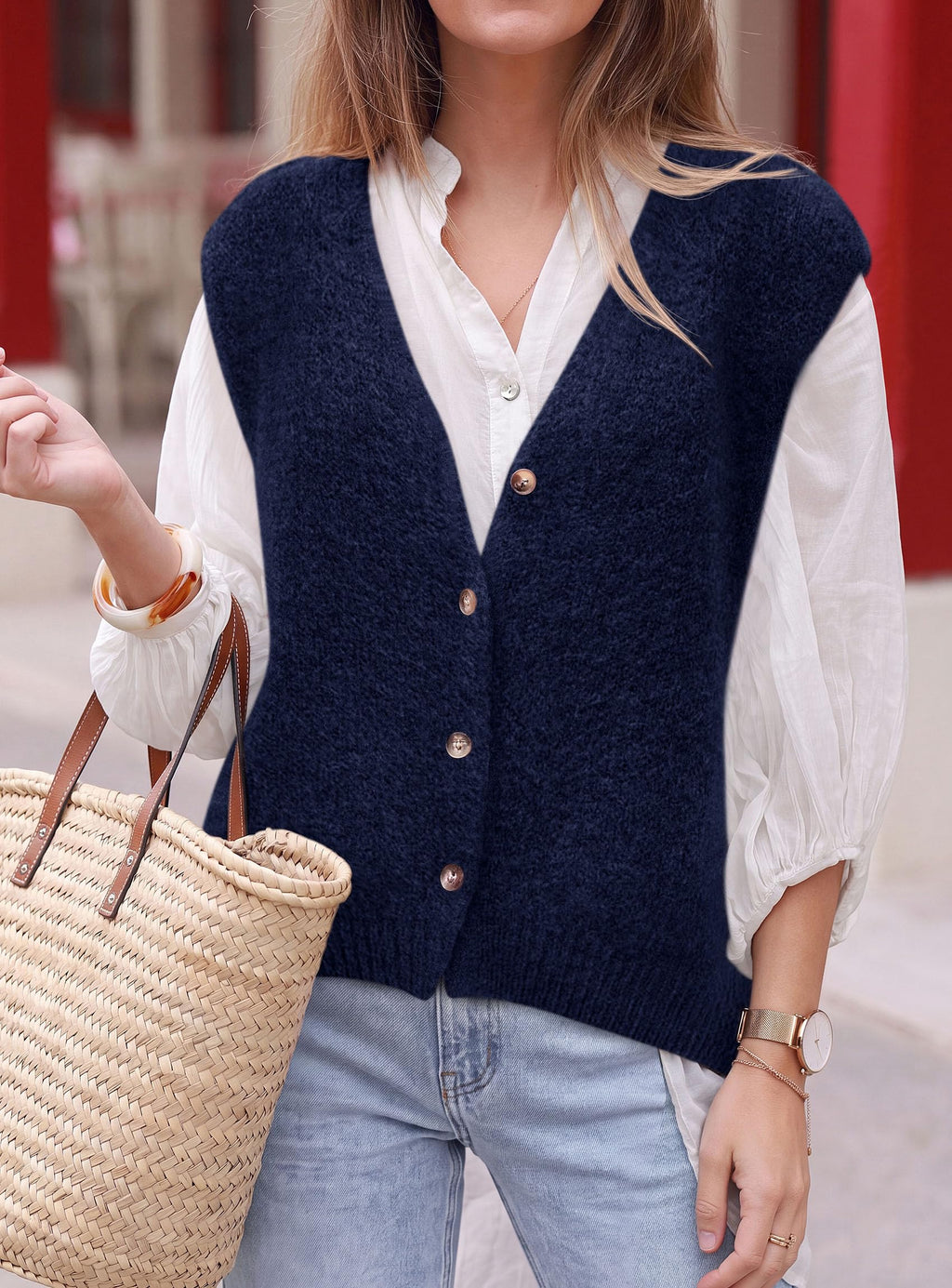 PRETTYGARDEN Womens Fall Sleeveless Button Down Sweater Vest | Soft Knit Fabric, Fashion Deep V Neck, Casual Loose Fit Sweater, Going Out Outfits, 2026 Trendy Winter Clothes