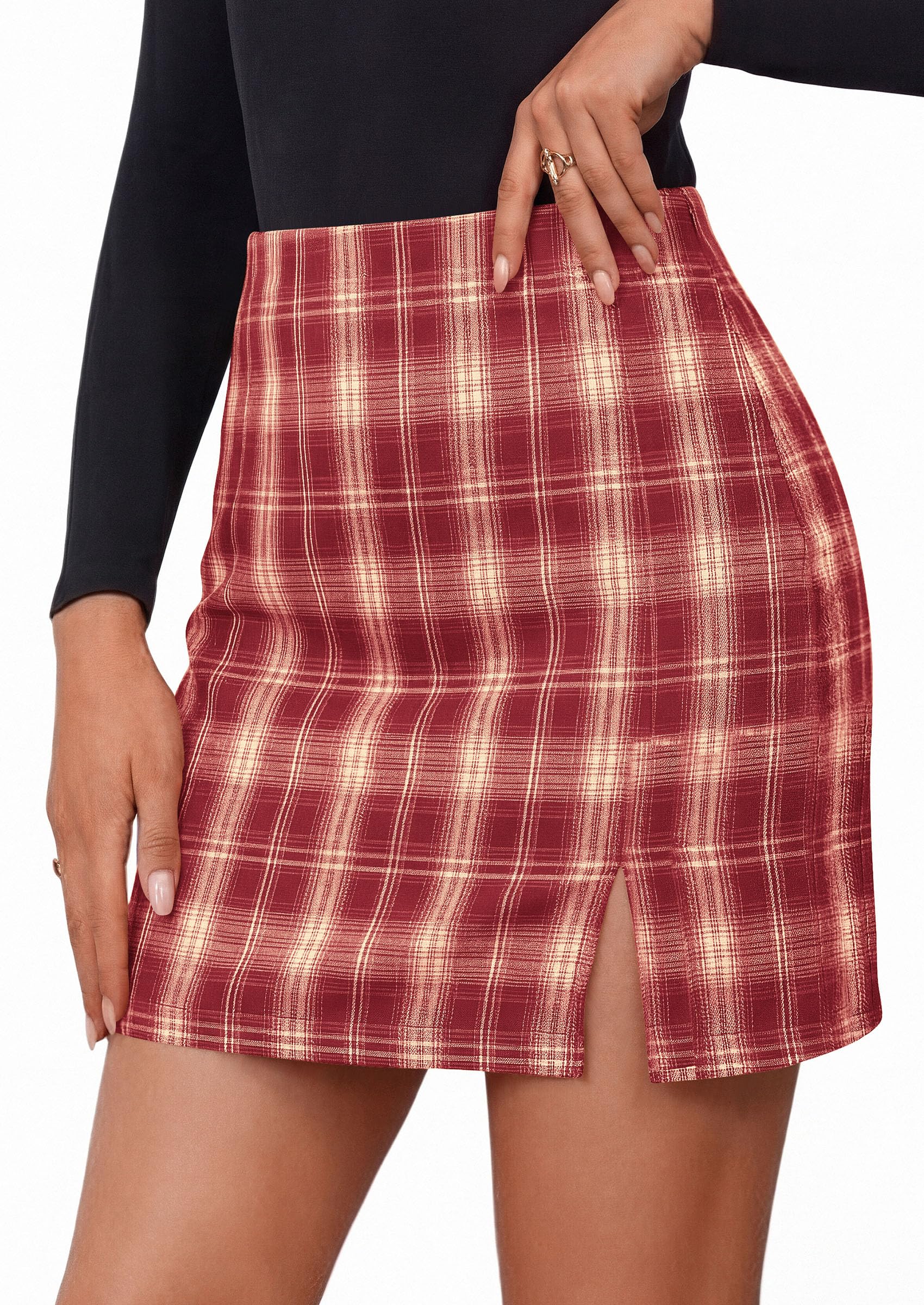 PRETTYGARDEN Women's Plaid Mini Bodycon Pencil Skirts Fall