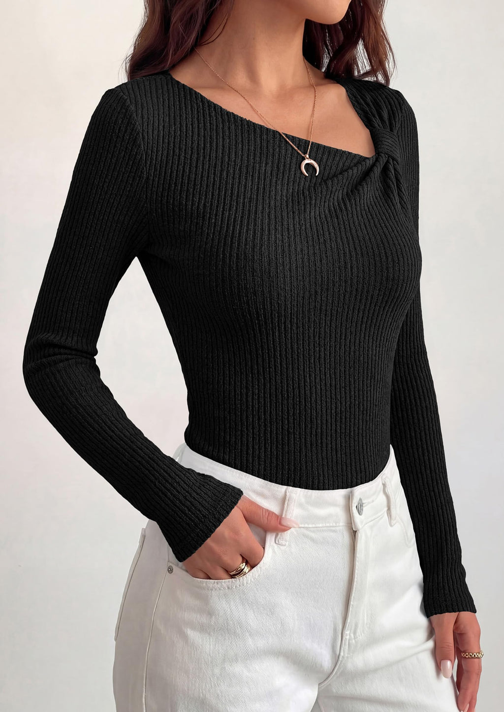 PRETTYGARDEN Womens  Early Fall Fashion Long Sleeve T Shirts Asymmetrical Ribbed Fitted Trendy Going Out Tops Y2K Outfits