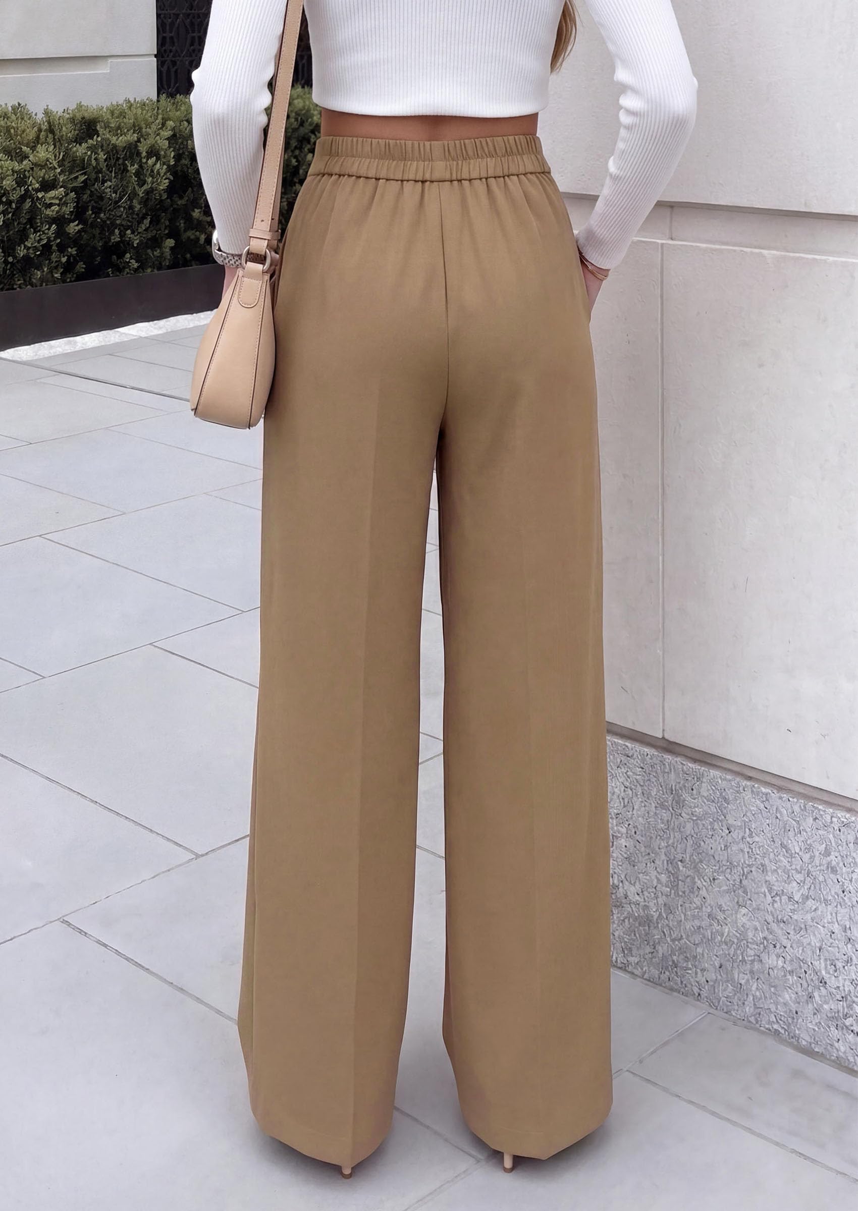 PRETTYGARDEN Women's Wide Leg Work Dress Pants Trousers | Palazzo Pant with Pockets, Lightweight Flowy, High Elastic Waistband, Office Wear, Business Casual Outfits, Fashion Clothing