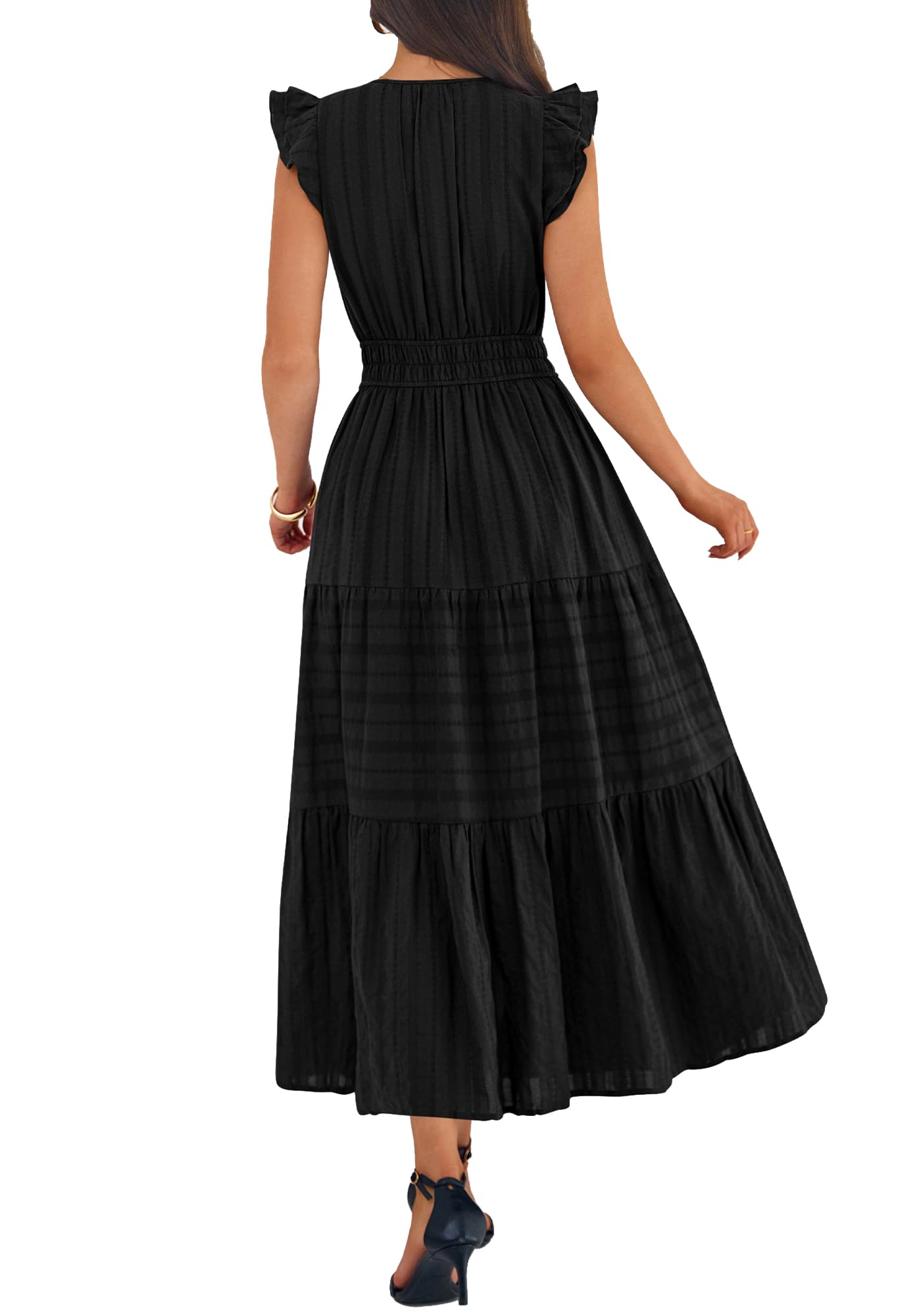 BTFBM Womens Summer Maxi Dress  Spring Boho Vacation Ruffle Flutter Short Sleeve A Line Tiered Flowy Dresses Pockets