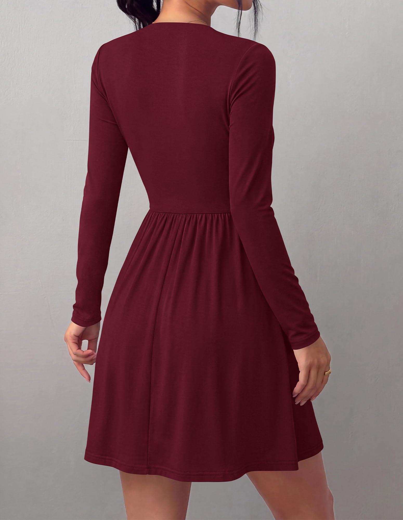 BTFBM Long Sleeve Dresses for Women Mock Neck A Line Flowy Mini Dress Swing Pleated Hem,Cocktail Party Club Holiday Going Out Outfits,Dressy Casual Winter,Trendy Early Fall Fashion Clothing