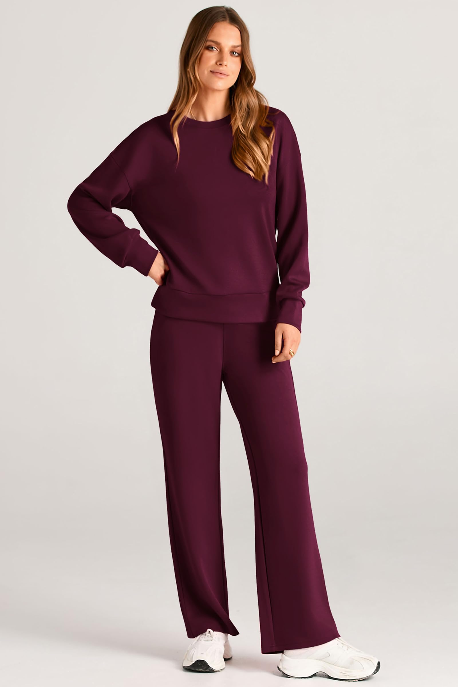 PRETTYGARDEN Womens 2 Piece Outfits Fall Long Sleeve Sweatshirt Wide Leg Pants Lounge Sets Winter Sweatsuits Tracksuit