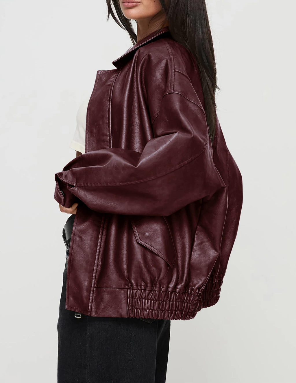 PRETTYGARDEN Women's Faux Leather Motorcycle Jacket Trendy Fall Spring Clothes Oversized Zip Up Winter Coat Outerwear
