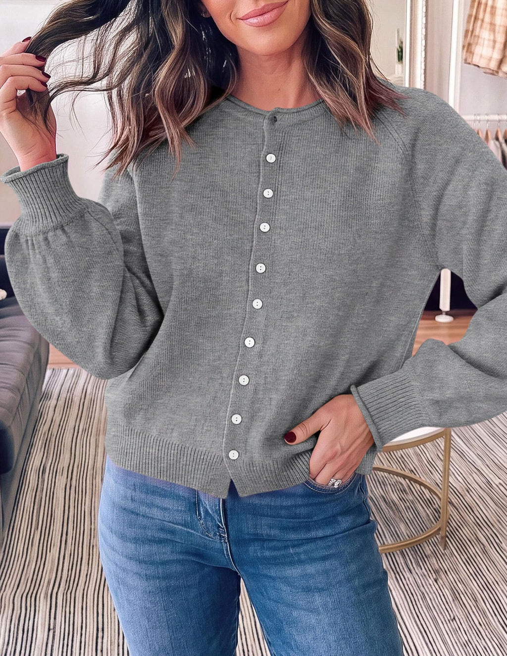 PRETTYGARDEN Women's Knit Cardigan Lightweight Cozy Sweaters Comfy Long Sleeve Work Tops, Button Down Shirts, Rolled Edges, Casual Fall Clothes for Going Out, Holiday, Winter Layering
