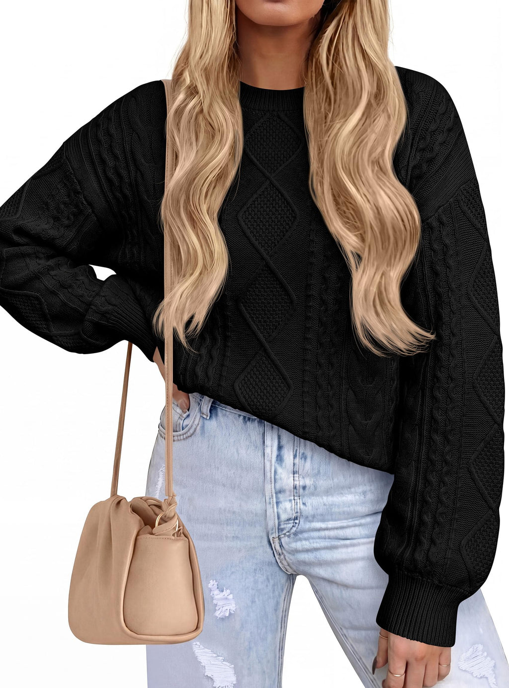 PRETTYGARDEN Women's Crewneck Cable Knit Sweater Pullover Tops Soft Luxury,Long Sleeve Sweaters,Chunky Texture,Fall Outfits,Warm Layering,Daily Wear,Work Holiday,Winter Going out Top