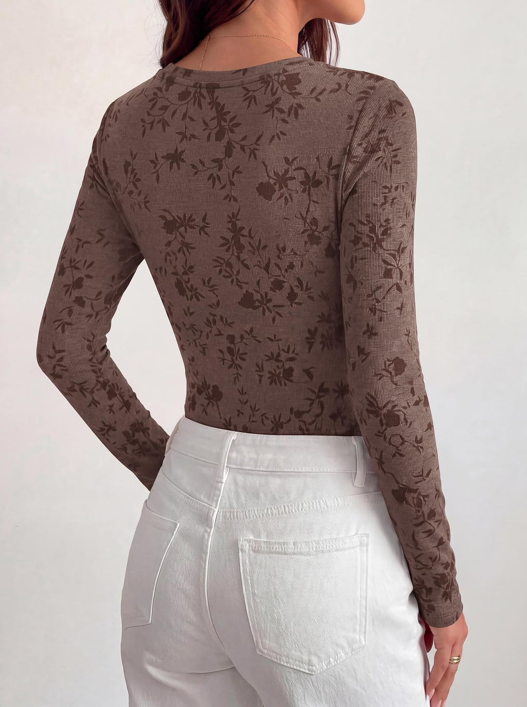 BTFBM Women's Long Sleeve Scoop Neck Shirts Floral Tops | Casual Women Fall Clothes, Ribbed Slim Fitted T-Shirts, y2k Fashion Clothing, Concert Going Out Top, Club Date Night Outfits