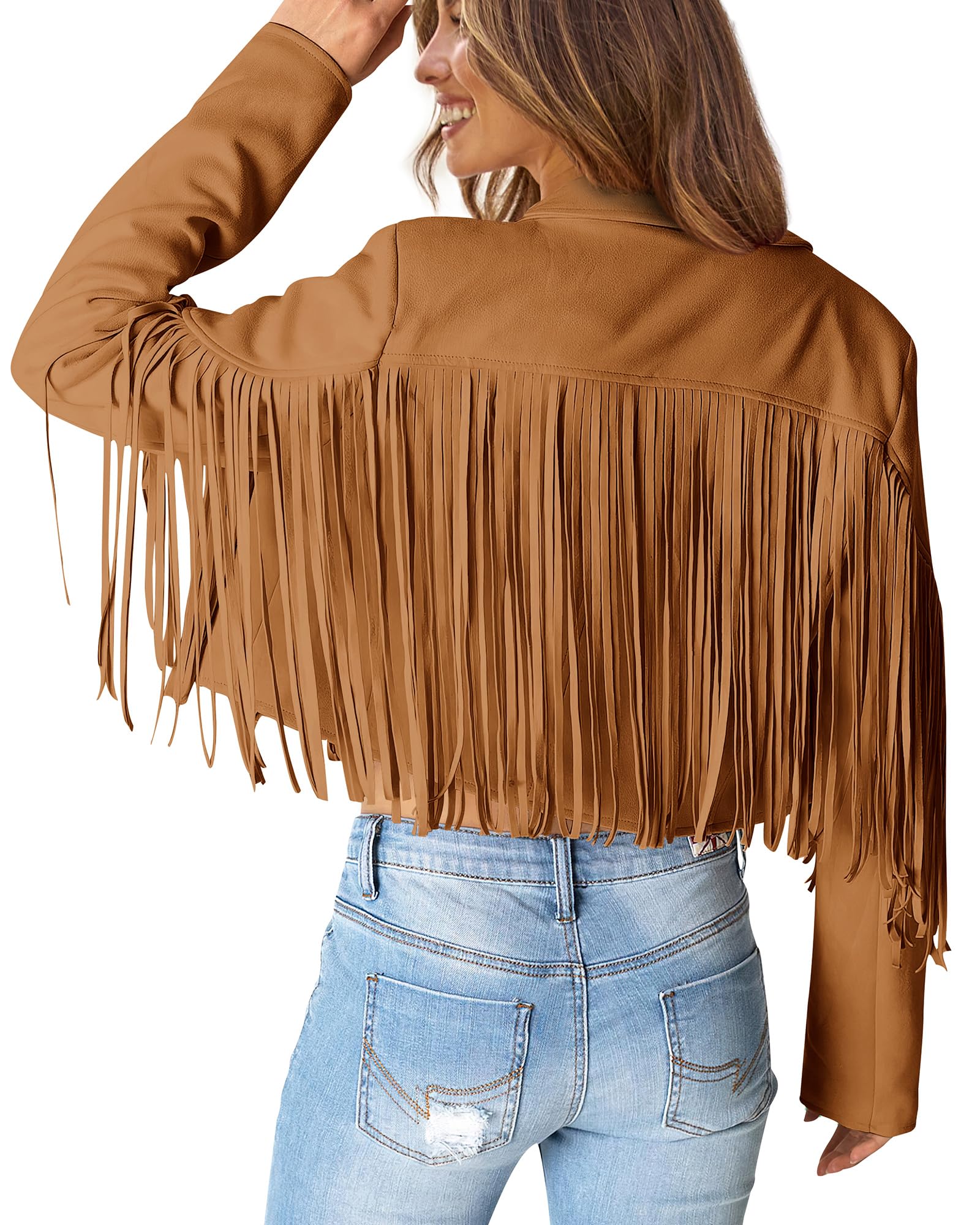 PRETTYGARDEN Women's Fringe Faux Suede Leather Jackets Fall Fashion Tassel Motorcycle Cropped Coats