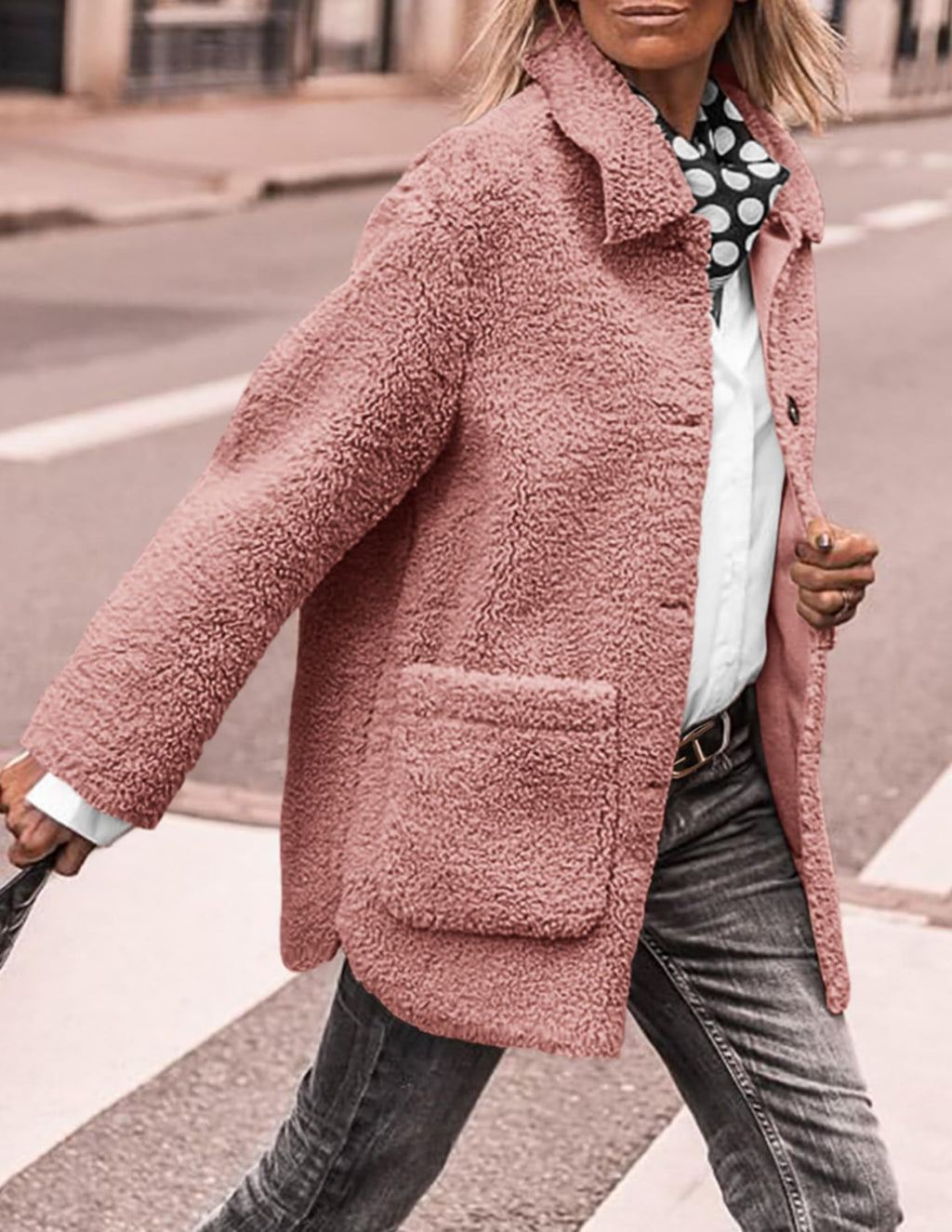 PRETTYGARDEN Women's Winter Faux Fur Coats Long Sleeve Lapel Button Down Pockets Fleece Sherpa Jacket Casual Trendy Outerwear