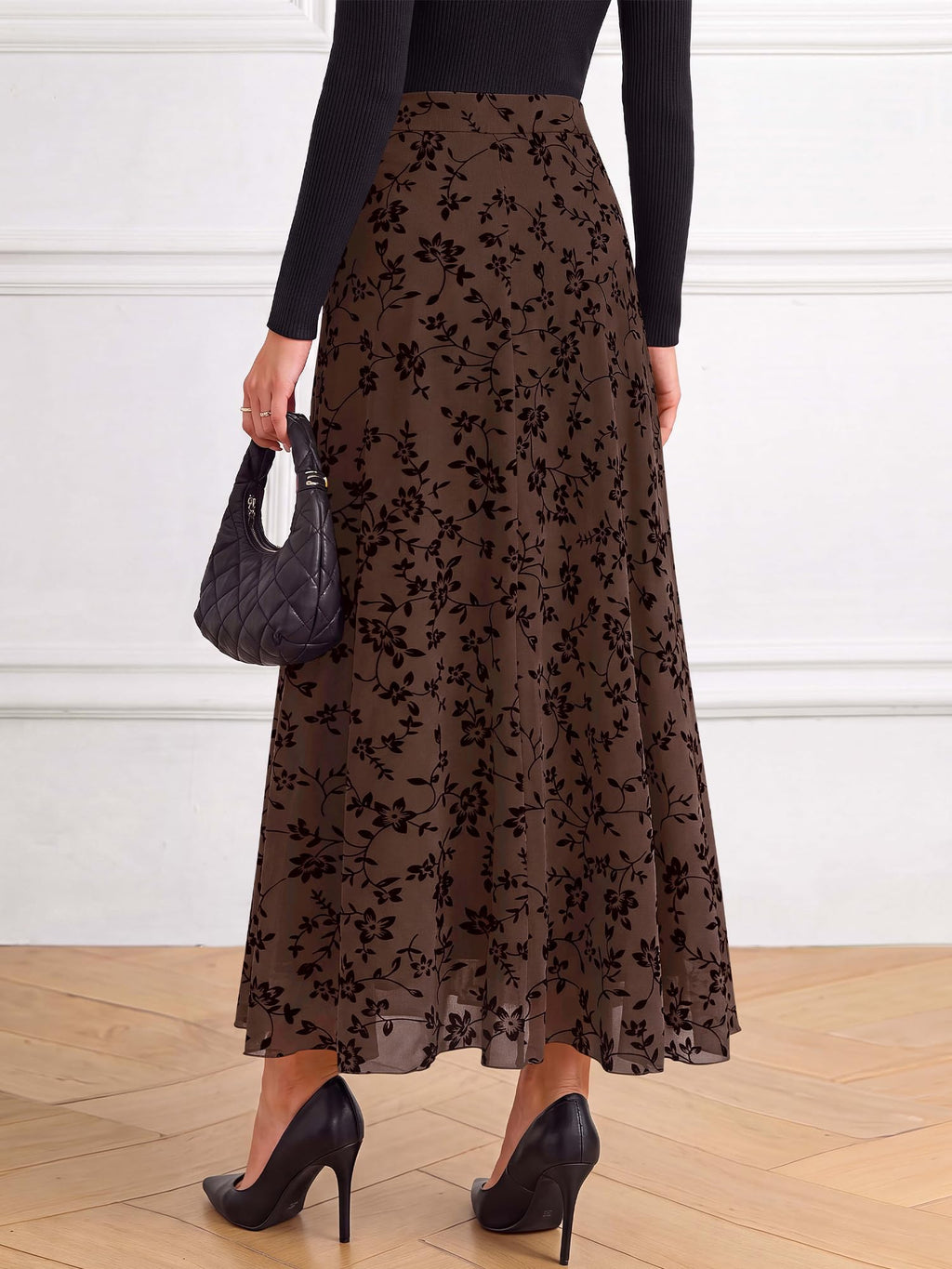 BTFBM Womens Floral Mesh Maxi Skirts Long Tulle Skirt Flowy A Line High Waist Skirts,Velvet-Like Flowers,Flocked Mesh,Double-Layered Skirt,Going Out Outfits,Early Fall Fashion
