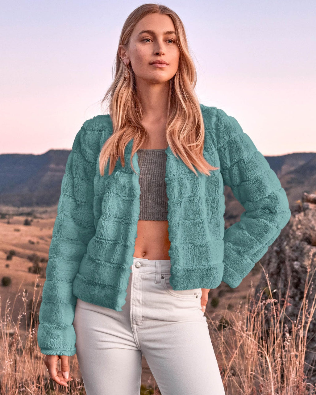 FreshPretty Winter Coats For Women Faux Fur Jacket Soft Long Sleeve Fluffy Open Front Outerwear Fall Outfits