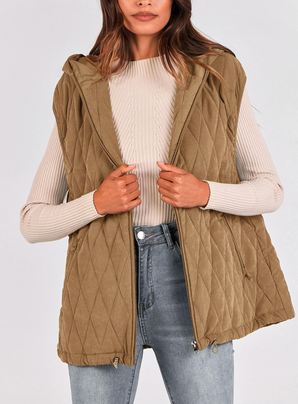 PRETTYGARDEN Women's Fall Spring Vest Casual Sleeveless Hooded Zip Up Jacket Trendy Winter Coat Outerwear