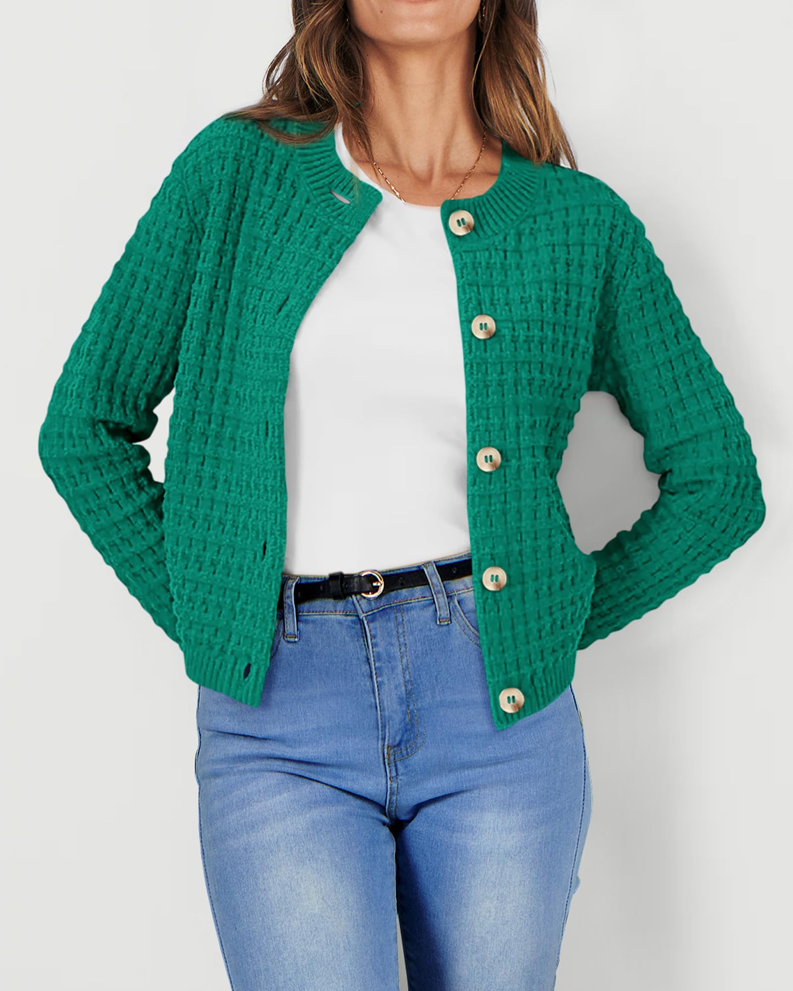 PRETTYGARDEN Women's Knit Cardigan Sweaters Casual Long Sleeve Open Front Button Down Trendy Jackets Outerwear