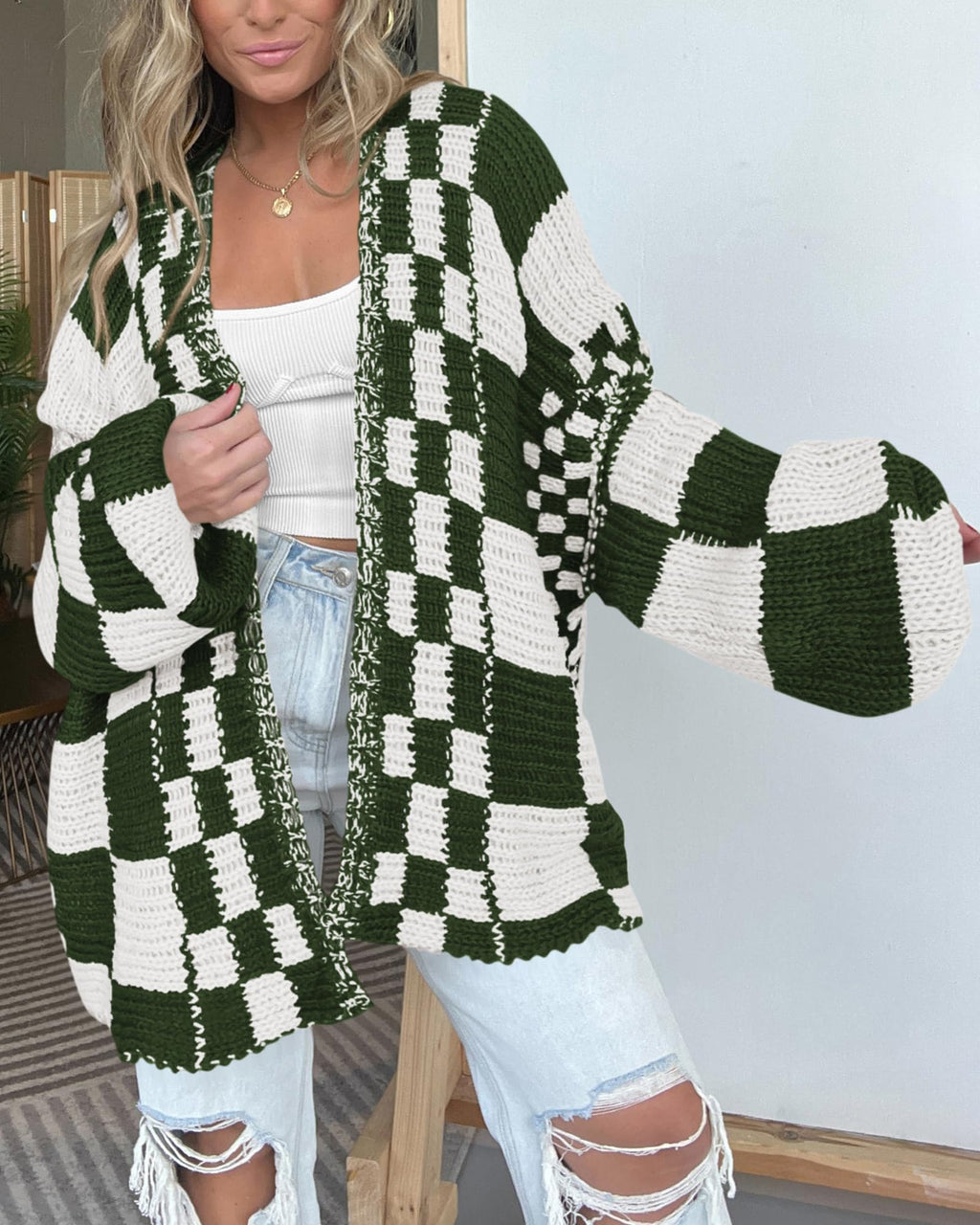 BTFBM Casual Cardigan Sweater for Women Fall Long Sleeve Sweaters Fall Outfits, Loose Fit,Solid,Open Front Chunky Knit Sweaters,Chunky Cardigan Sweaters For Women,Checkered Outwear Coat