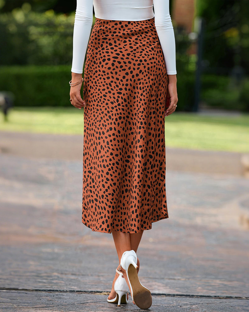 FreshPretty Satin Skirts for Women Trendy Spring Summer High Waisted Leopard Print Cocktail Wedding Long Silk Midi Skirt