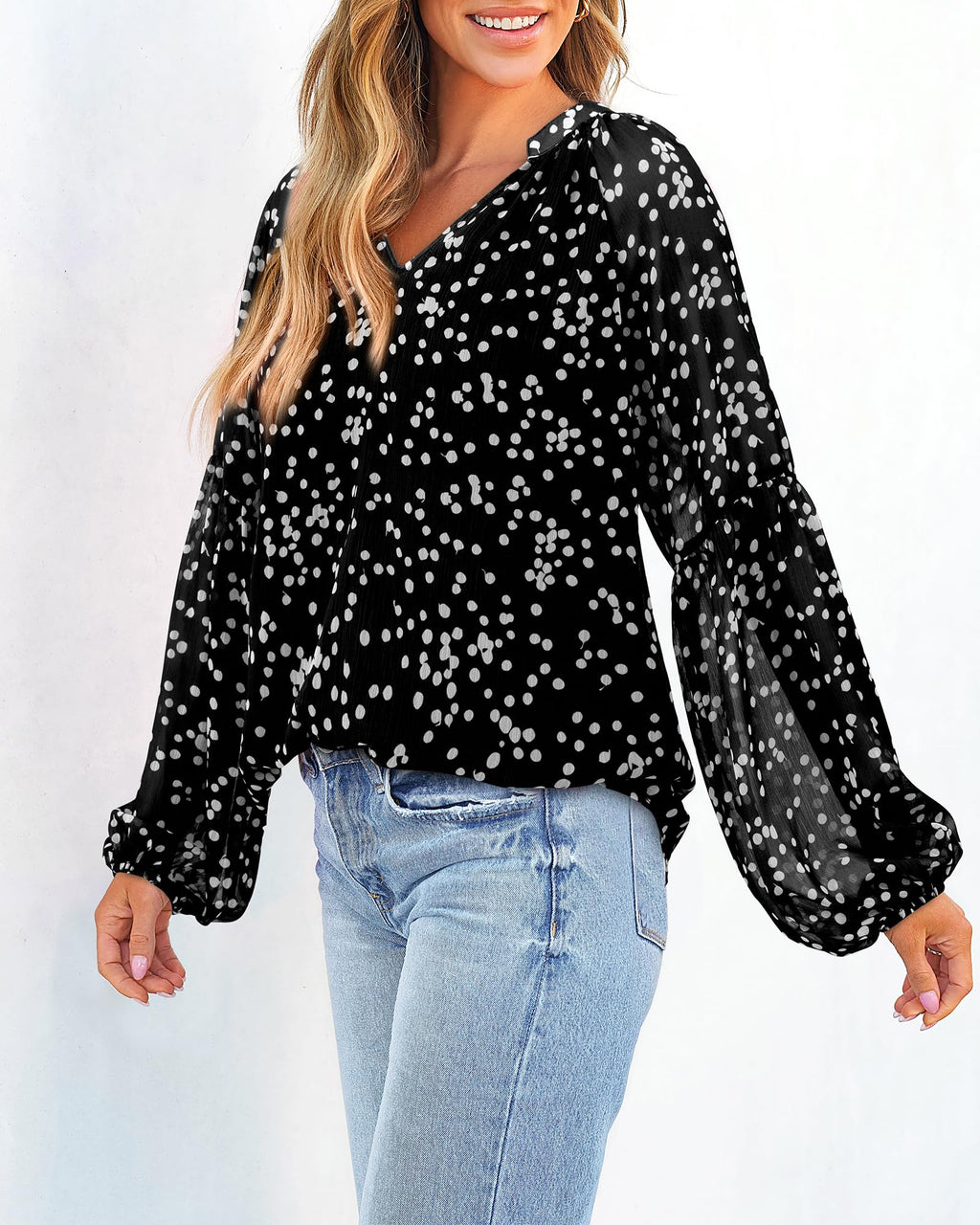 BTFBM Blouses for Women Dressy Casual Floral Summer Boho Tops V Neck Lightweight Long Sleeve Shirts Spring Clothes