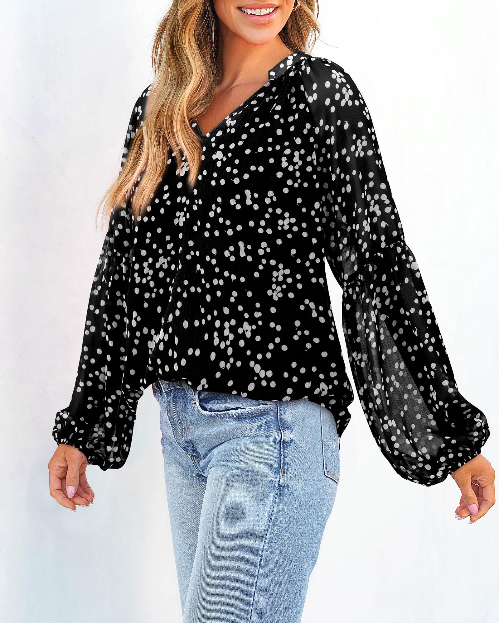 BTFBM Blouses for Women Dressy Casual Floral Summer Boho Tops V Neck Lightweight Long Sleeve Shirts Spring Clothes