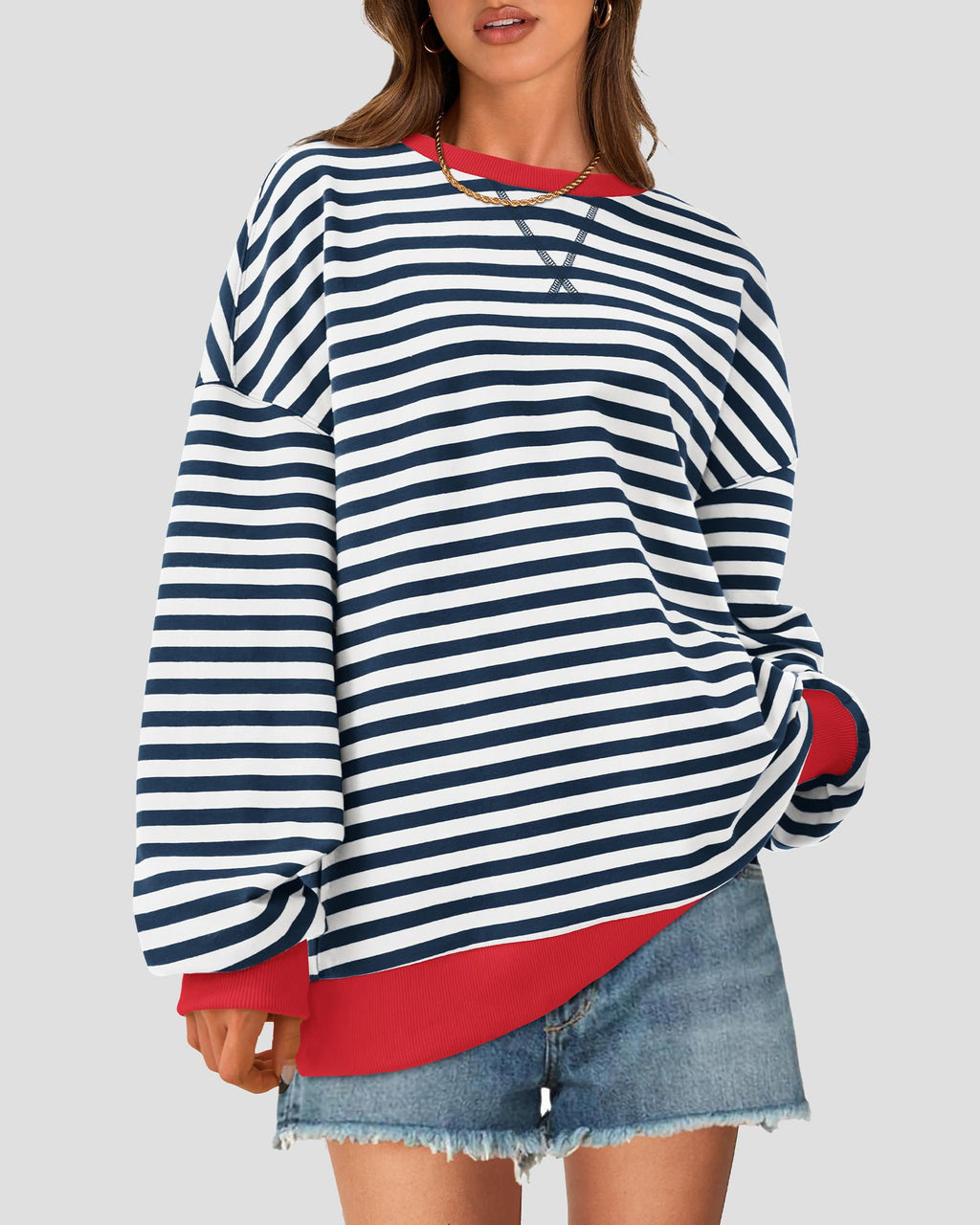 BTFBM Sweatshirt For Women Summer Crewneck Long Sleeve Oversized Striped Pullover Tops Y2K Clothes Workout Shirt