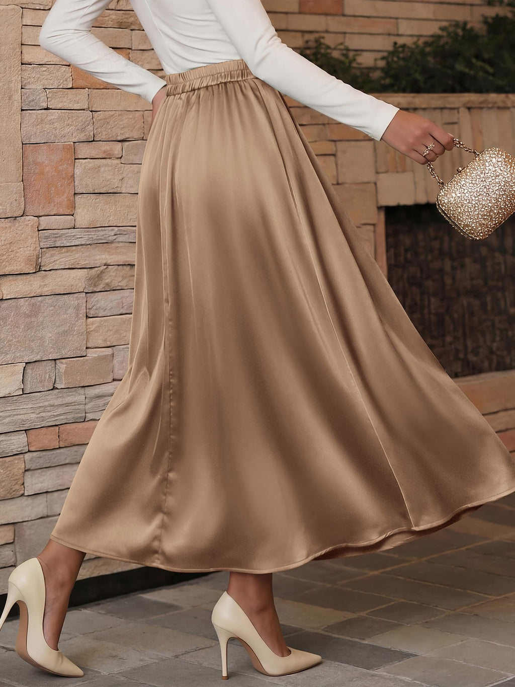 BTFBM Satin Skirts for Women Summer Elegant Flowy A-Line Cocktail Formal Silk Spring Maxi Skirt Night Out Outfits