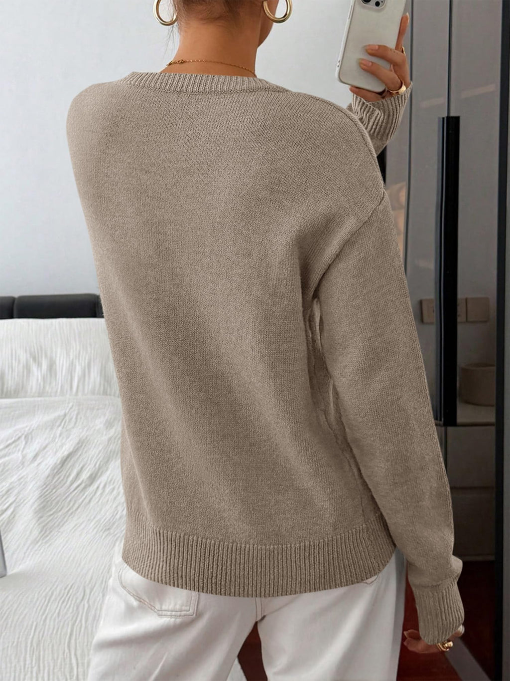 BTFBM Women Long Sleeve Crew Neck Sweaters Tops, 2 in1 Knitted Pullover, Deco Buttons, Oversized, Stretchy, Vacation, Business Casual Outfits, Fall Winter Trendy
