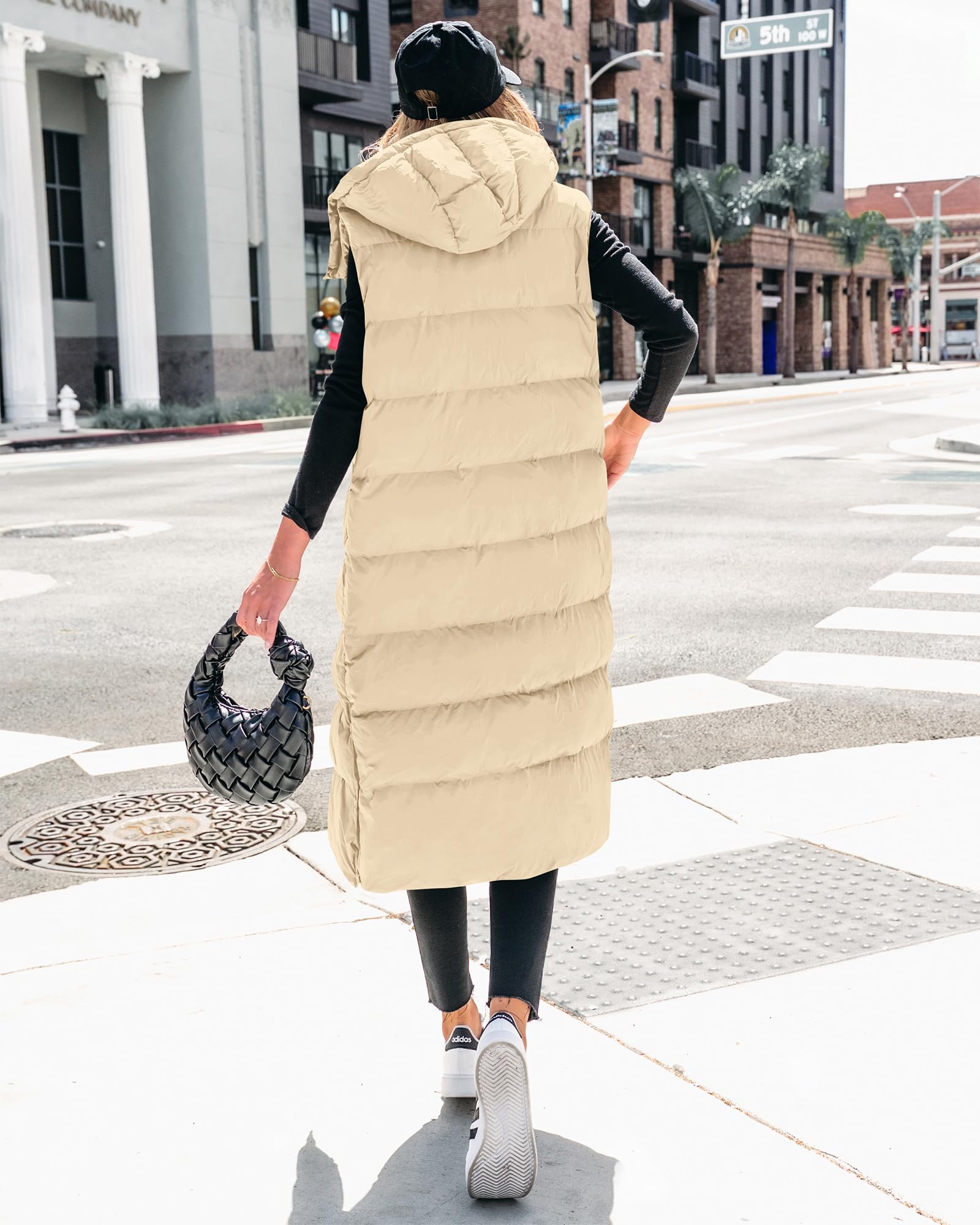 FreshPretty Long Puffer Vest Women Quilted Hooded Button Down Zip Up Sleeveless Vests Outerwear Padded Jacket Fall Winter Coat