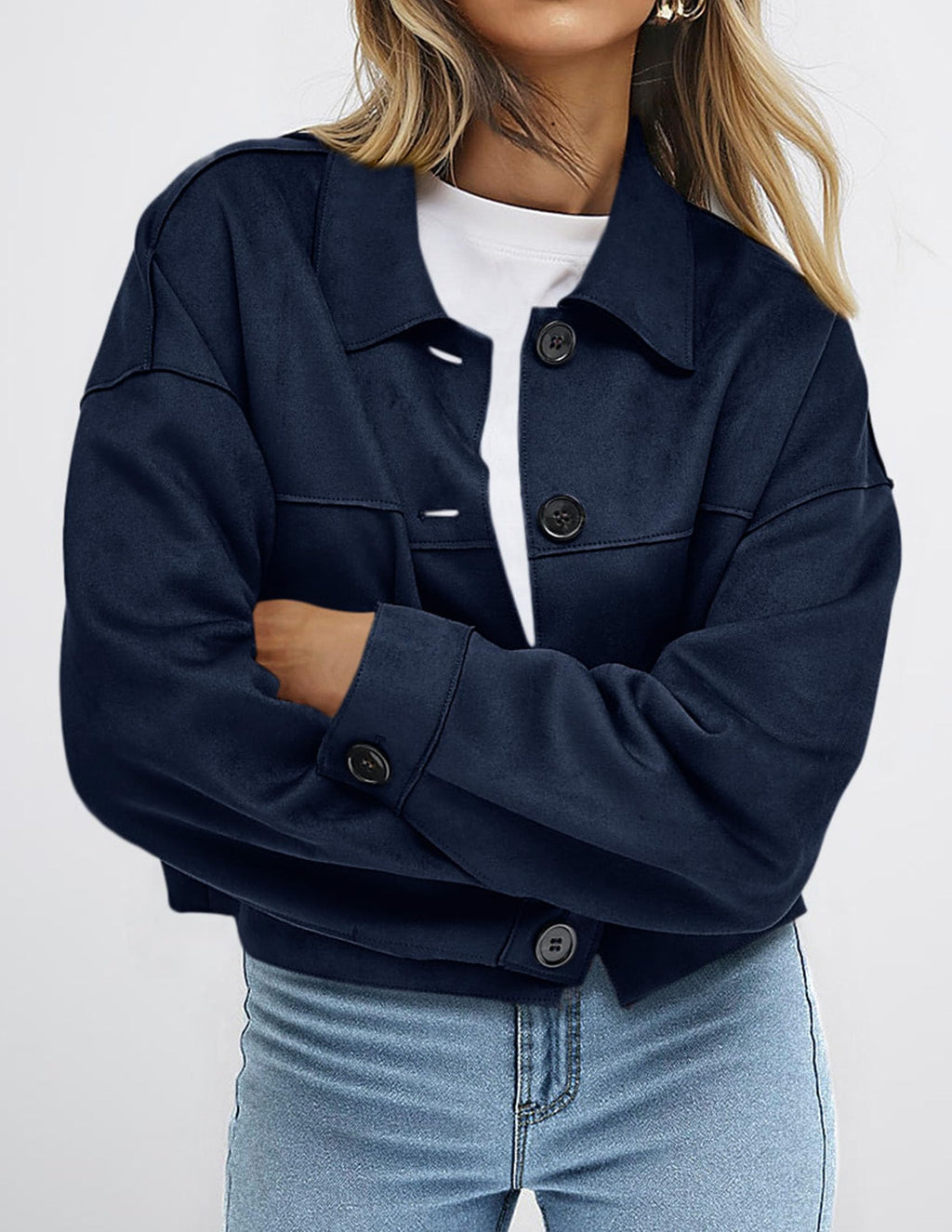 PRETTYGARDEN Women's Faux Suede Cropped Jacket Casual Lightweight Fall Fashion Winter Coats Outerwear Trendy Clothes