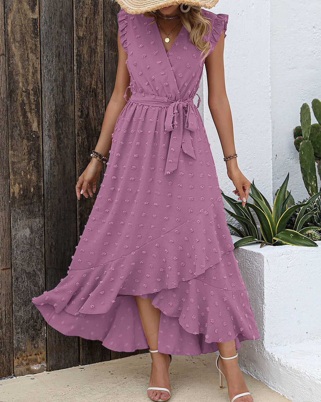 BTFBM Boho Dresses for Women Spring Fashion Cap Sleeve Swiss Dot Flowy Ruffle Beach Wedding Cocktail Maxi Dress