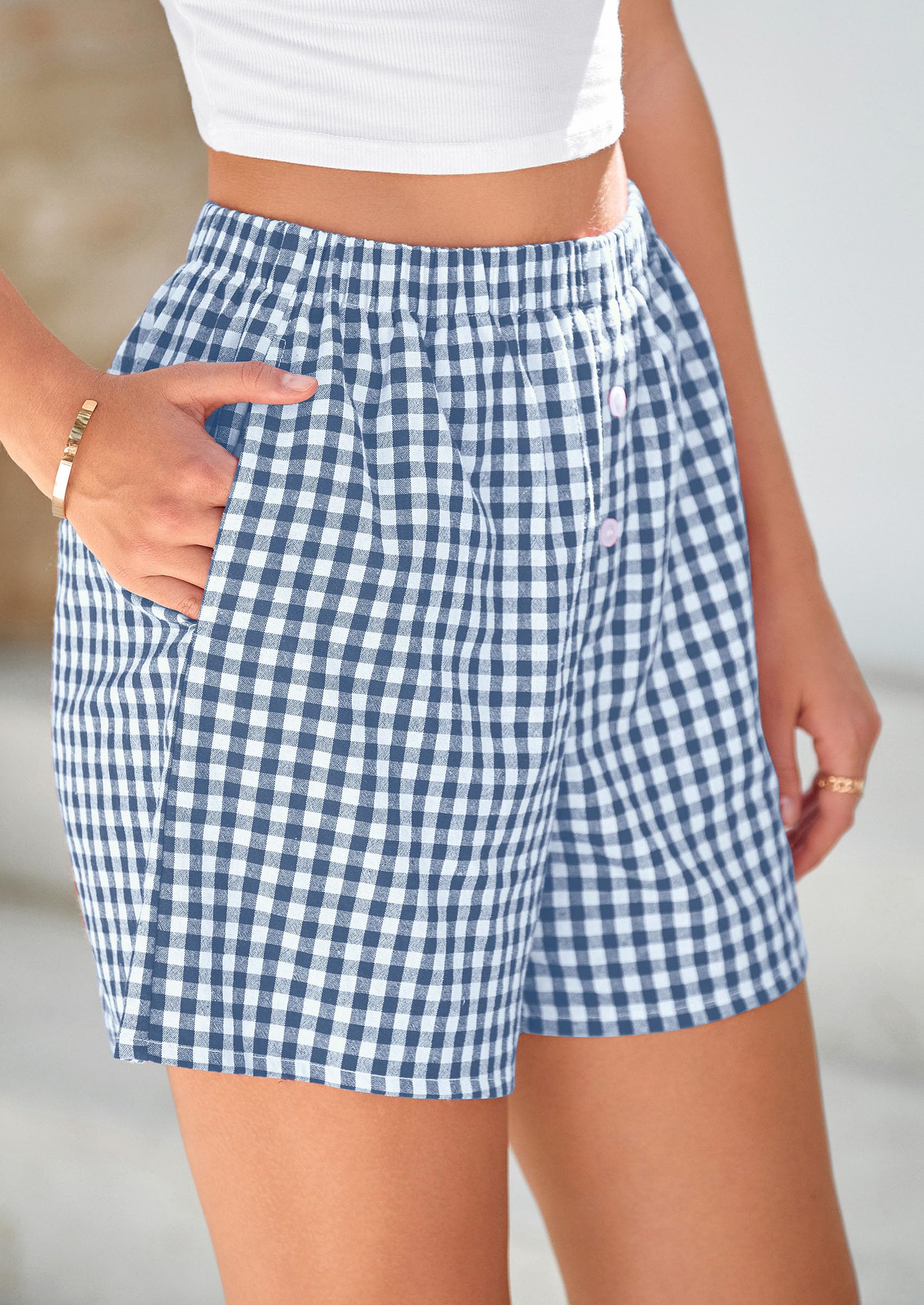 PRETTYGARDEN Womens Shorts Boxers Summer Gingham Pajama Lounge Sleep Y2K Plaid Pj Shorts Beach Bottoms