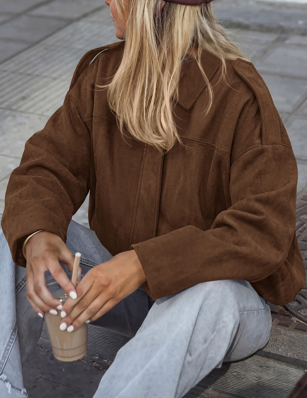 PRETTYGARDEN Women's Faux Suede Cropped Bomber Jacket | Long Sleeve Zip Up Casual Going Out Jackets Coat, Oversized Loose Fit Western Outfits, Trendy Outerwear, Fall Clothes
