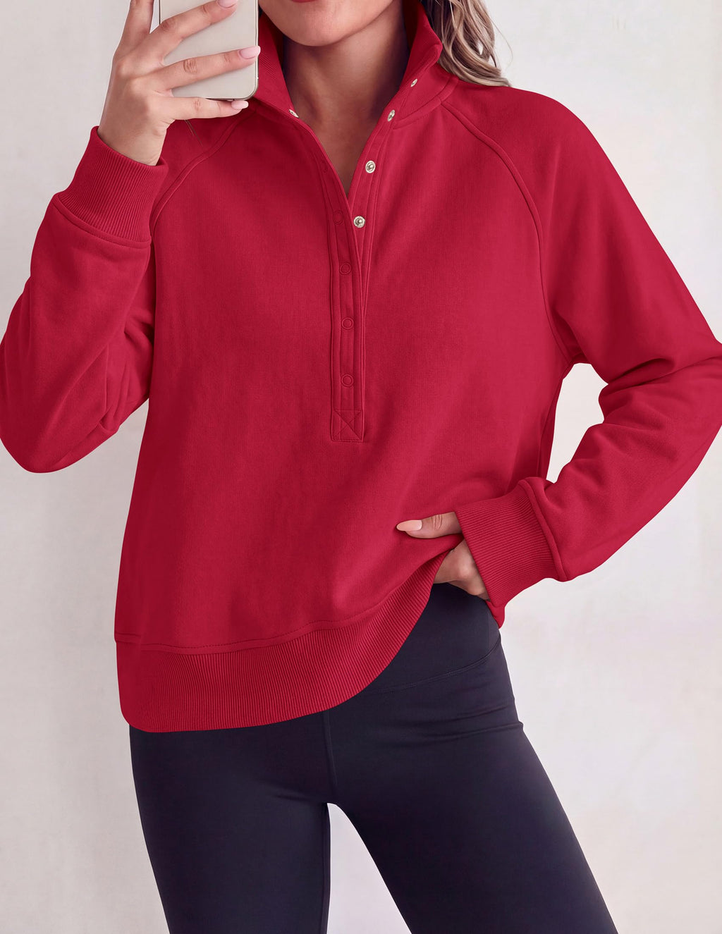 PRETTYGARDEN Women's Fall Trendy Oversized Sweatshirts Comfy Ribbed Fabric, Raglan Long Sleeve Collared, Button Up Henley Pullover Blouse, Casual Workout Tops, Y2K Fashion Clothing