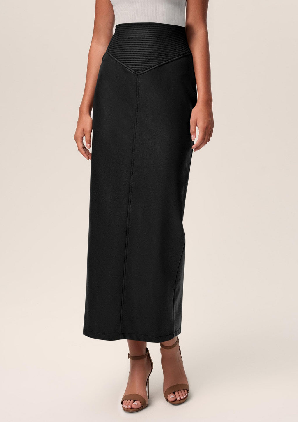 PRETTYGARDEN Long Skirts for Women Fall Fashion Clothing Faux Leather High Waist Dressy Casual Slit Pencil Maxi Skirt