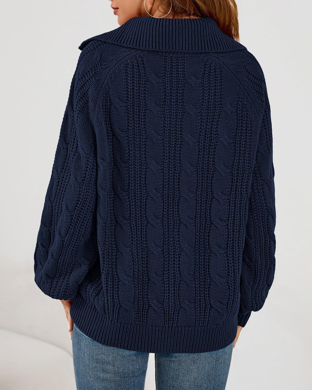BTFBM Sweaters for Women Fall Fashion Loose Quarter Zip Pullover Collared Long Sleeve Cable Knit Winter Clothes