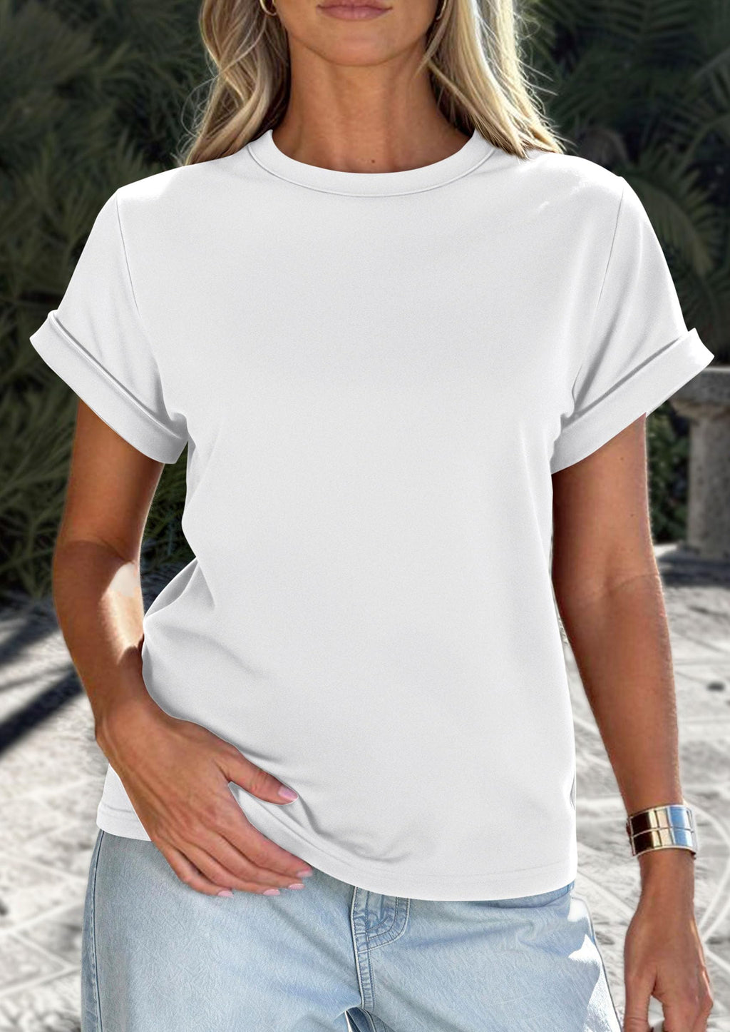 PRETTYGARDEN Womens Summer Tops Spring Casual Rolled Short Sleeve Basic Tees Crew Neck Work Shirts Fashion Clothing
