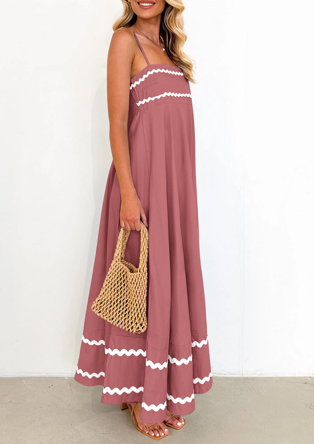 PRETTYGARDEN Women's Summer Flowy Maxi Dress Casual Sleeveless Spaghetti Strap Ruffle Beach Long Dresses