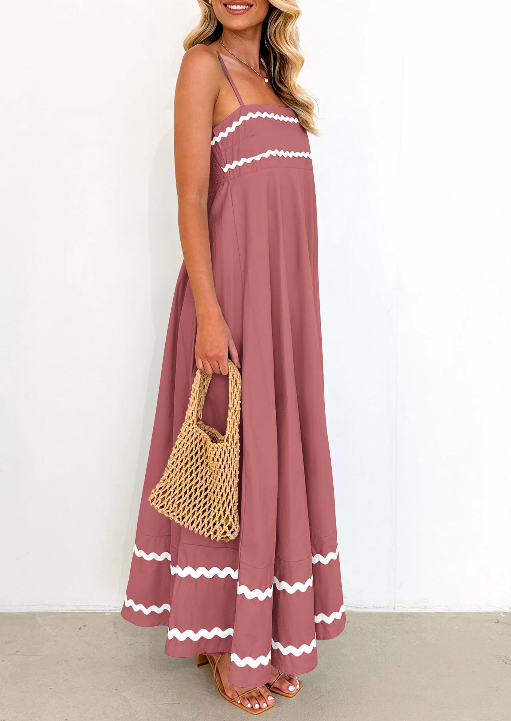PRETTYGARDEN Women's Summer Flowy Maxi Dress Casual Sleeveless Spaghetti Strap Ruffle Beach Long Dresses