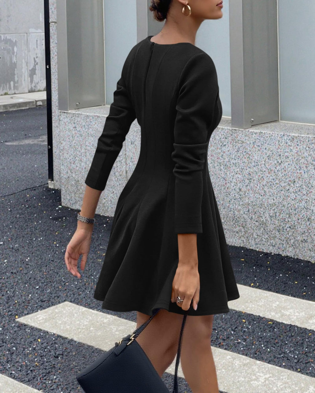 BTFBM Spring Dresses for Women Long Sleeve High Waist Pleated Flowy A Line Party Wedding Guest Dress Business Casual