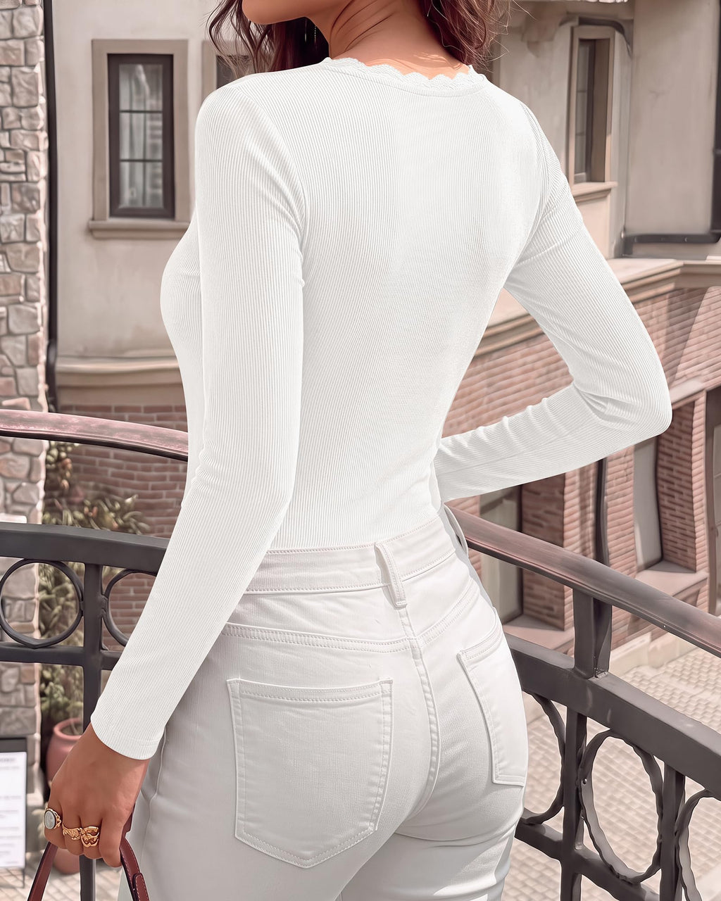 BTFBM Lace Deep V Neck Fitted Long Sleeve Shirts for Women | Womens Fall Fashion, Casual T Shirt, Base Layer, Basic Undershirts, Slim Fit Going Out Tops, Date Night Out Outfits