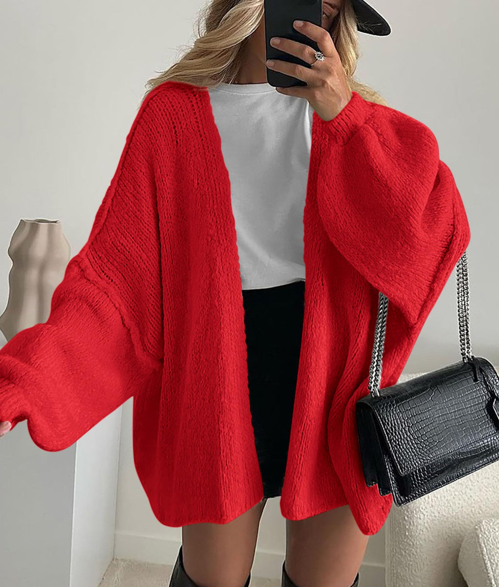 PRETTYGARDEN Womens Oversized Cardigan Sweaters Fall Long Lantern Sleeve Knit Open Front Lightweight Sweater