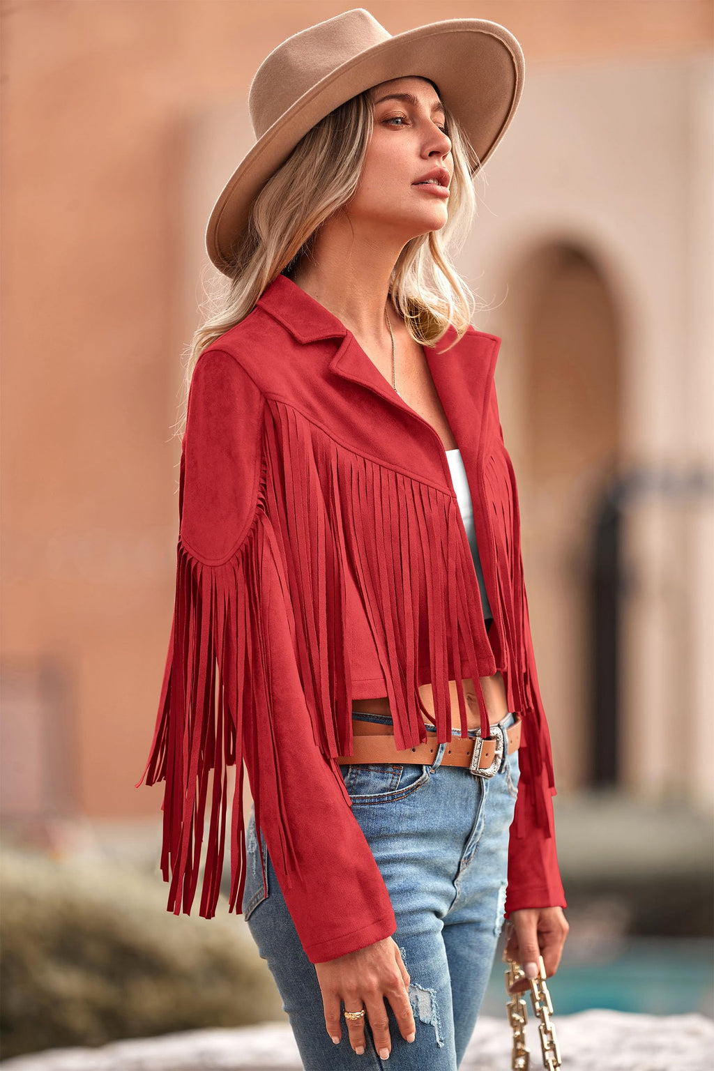 PRETTYGARDEN Women's Fringe Faux Suede Leather Jackets Fall Fashion Tassel Motorcycle Cropped Coats