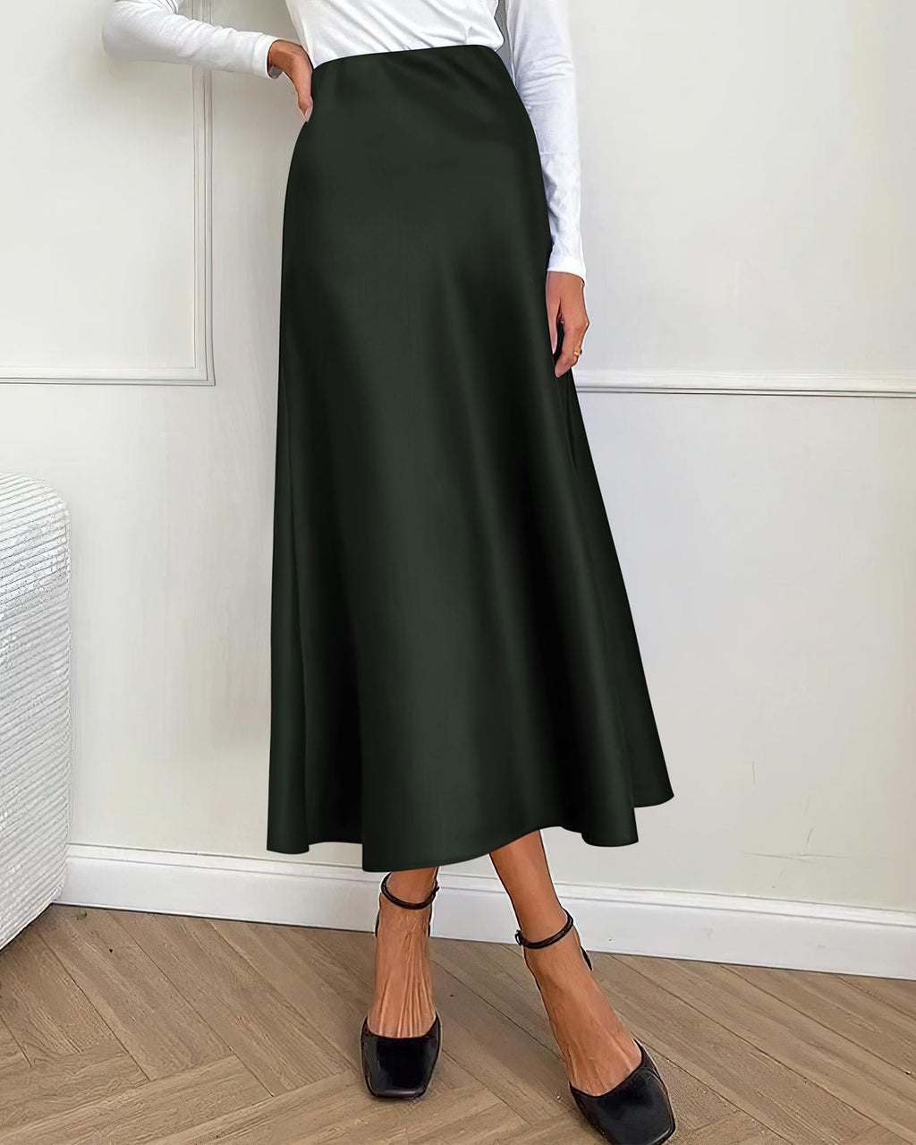 BTFBM Summer Womens Skirts Silk Elegant High Waist Flowy Long Satin A-Line Midi Skirt Cocktail Wedding Party