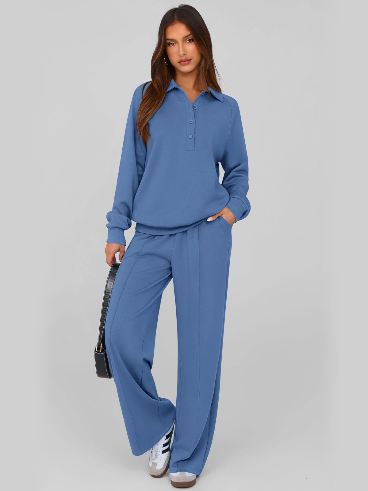 PRETTYGARDEN Women Fall 2 Piece Outfits Sweatsuits Lounge Sets Quarter Button Long Sleeve Sweatshirt, Wide Leg Sweat Pants, Casual 2 Piece Sets Tracksuit, Airport Travel Outfits for Women