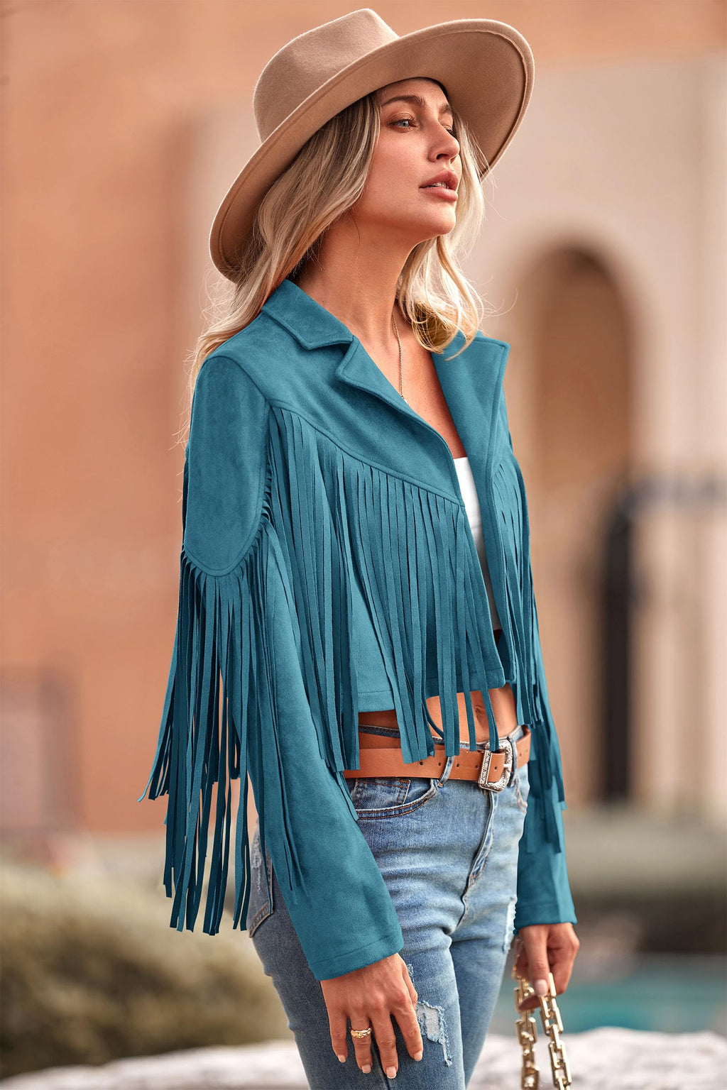 PRETTYGARDEN Women's Fringe Faux Suede Leather Jackets Fall Fashion Tassel Motorcycle Cropped Coats